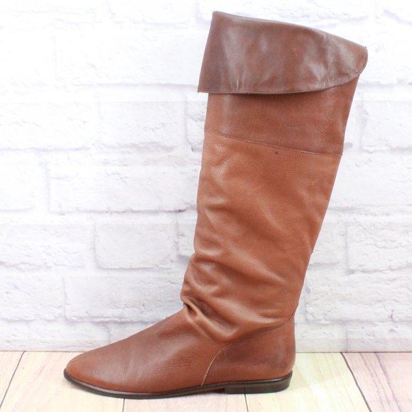 Enzo Shoes - Vintage Enzo Angiolini Brown Foldover Tall Slouched Pirate Boots Size 8.5 M